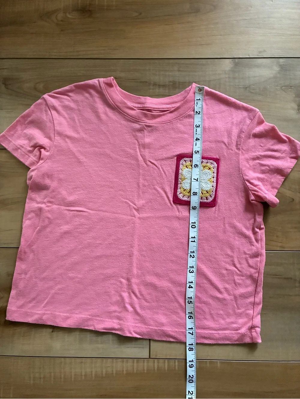 Cat & Jack Pink Short-Sleeve Tee with Crochet Daisy Patch